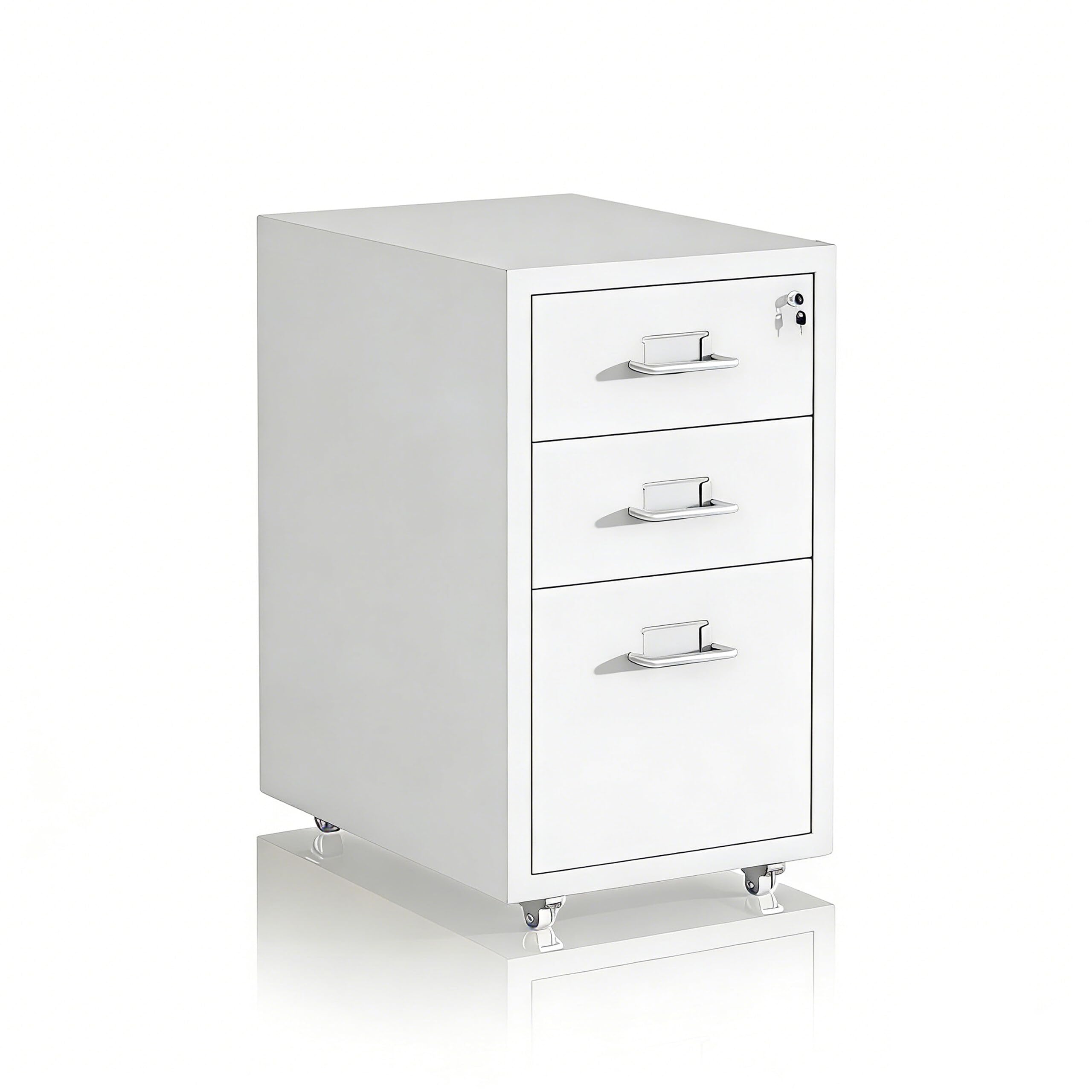 Relaxdays Rollcontainer, 3 Schubladen, HxBxT: 45,5 x 28 x 41 cm, abschließbar, Aktenschrank auf Rollen, Metall, weiß