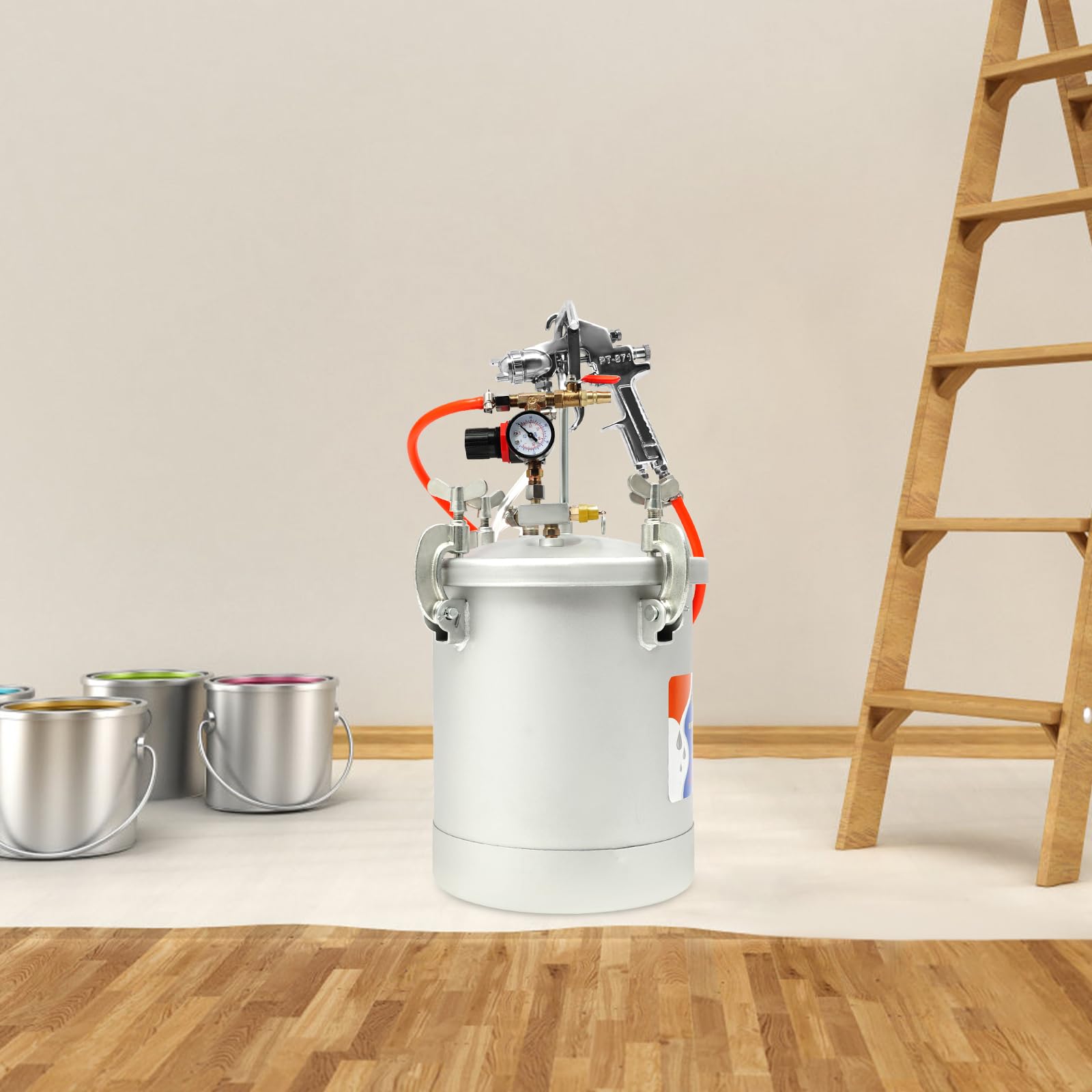 Depósito de pintura de aire comprimido, 10 l, con pistola pulverizadora, boquilla de 3,0 mm, para pared de coche, estructura de acero, pulverizador profesional de acero al carbono