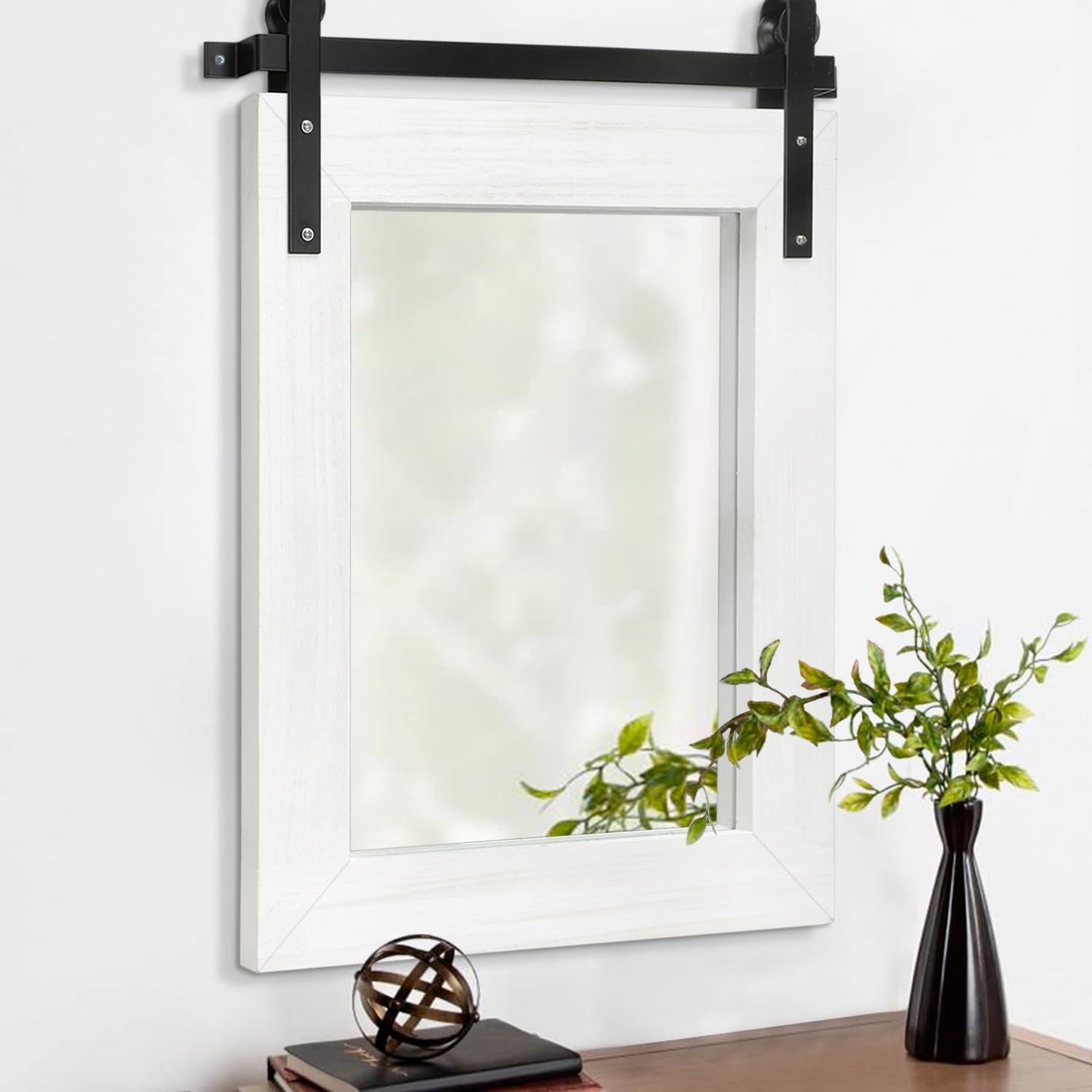 AAZZKANG Wood Framed Wall Mirror Large 30"x22" Rectangle Vanity Mirror Decor for Bedroom Living Room Bathroom Barn Door Style Decor White