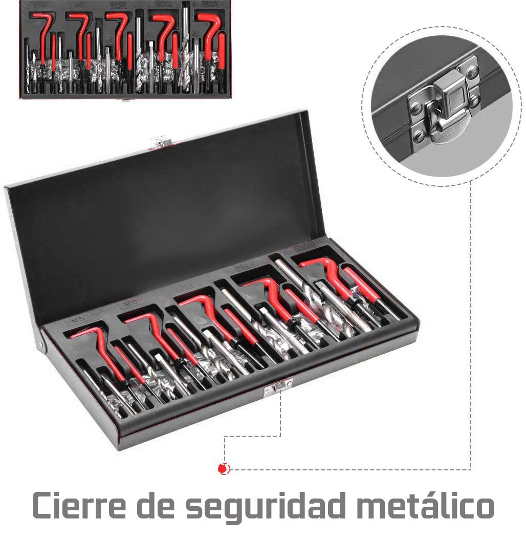 Juego de Reparación de Roscas, Kit Helicoil M5 M6 M8 M10 M12, 131 piezas | ROSCAS DAÑADOS HELICOIDALES HELICOIL Dientes PASADOS DE Tuerca