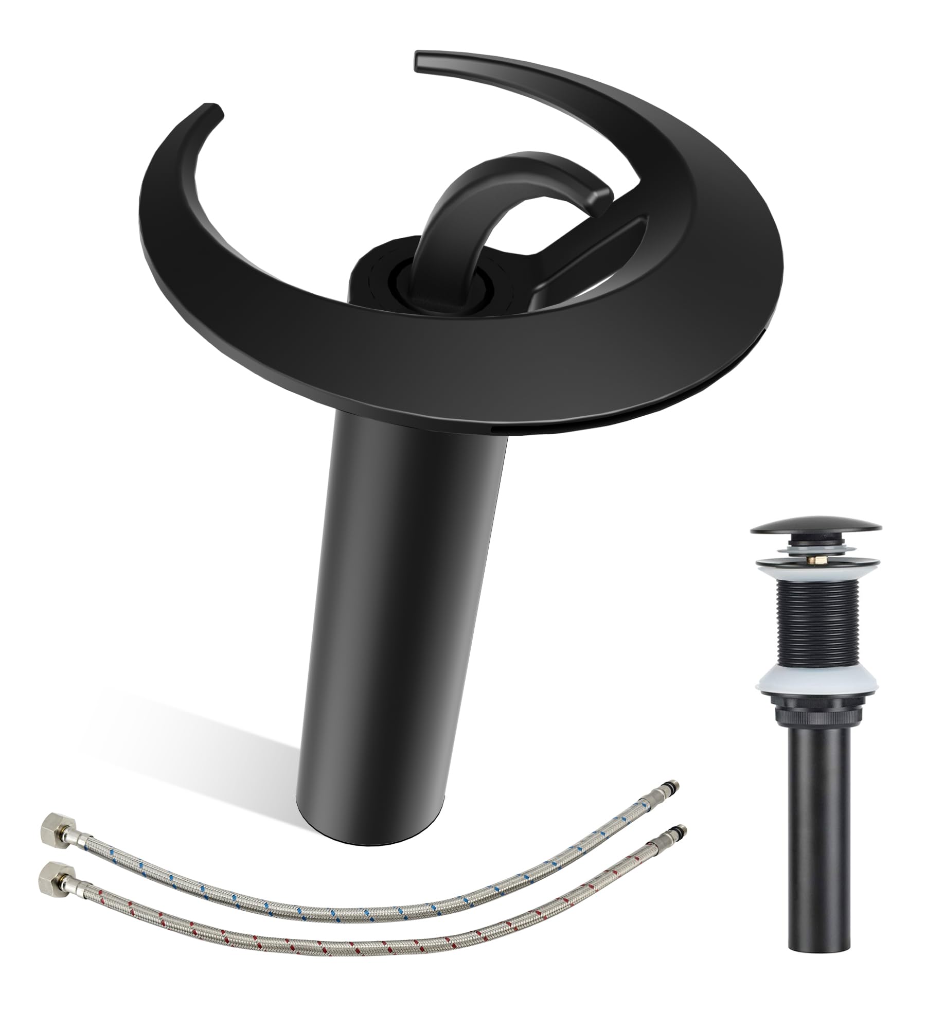 Photo 1 of Rainbow Waterfall Black Vessel Sink Faucet, Brushed Gold Single Hole Bowl Sink Faucet Tall Bathroom Faucet Single Handle with Pop up Drain Assembly(Black-Tall)