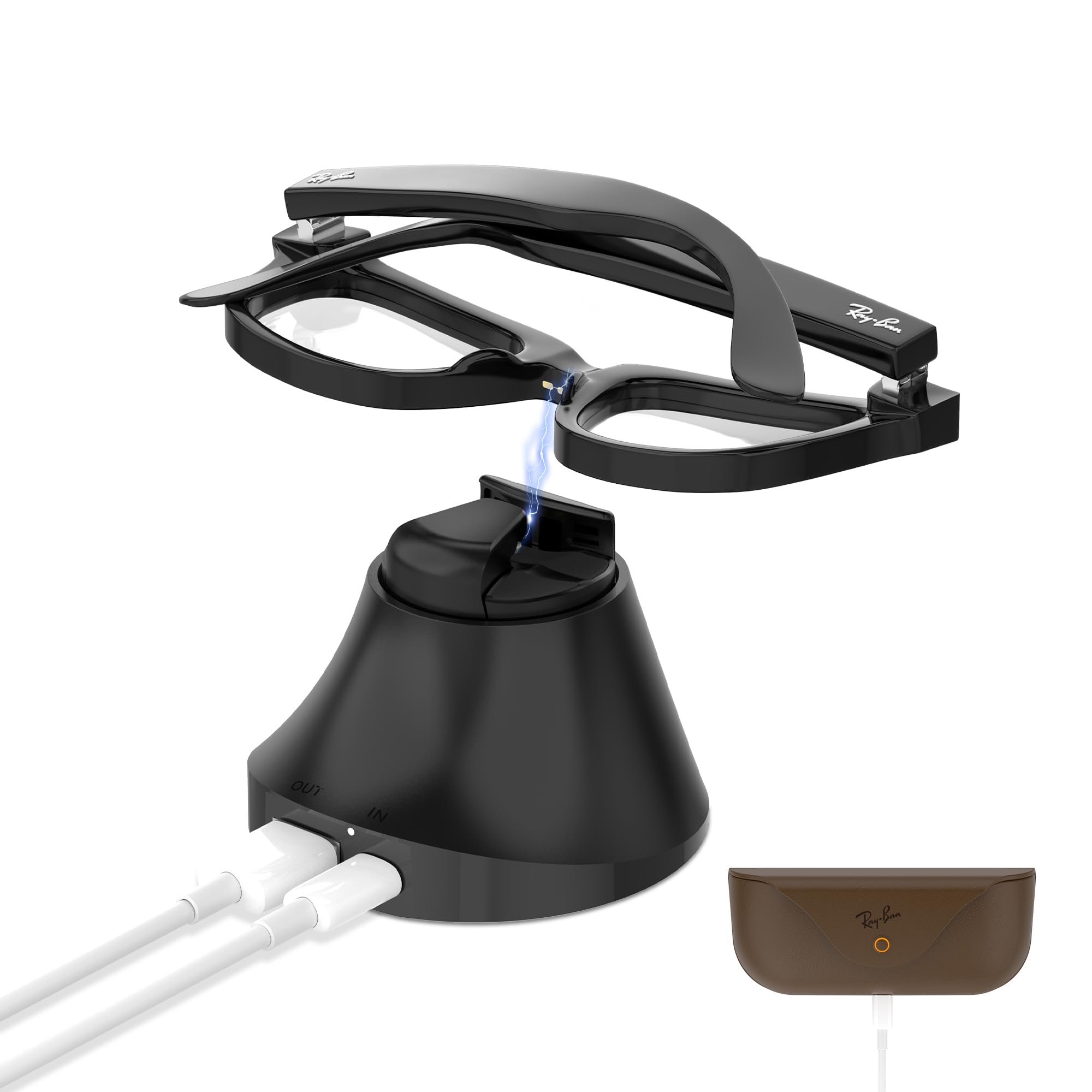 HiBloks Magnetic Charging Station for Ray-Ban Meta Wayfarer Smart Glasses (RW4006/RW4008), Fast Charging Dock with LED Indicator, Compatible with Glasses Case