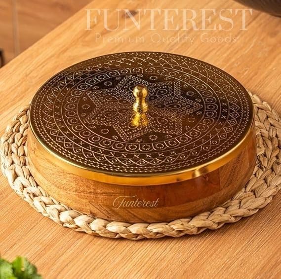 Image of FUNTEREST Wooden Masala Box with Lid & Spoon | (Masala Dabba 120 Ml, 7 Bowls) | Handcrafted Kitchen Organizer for Spices | Spice Storage Container for Indian Kitchen| Gift for Mother & Girah Pravesh