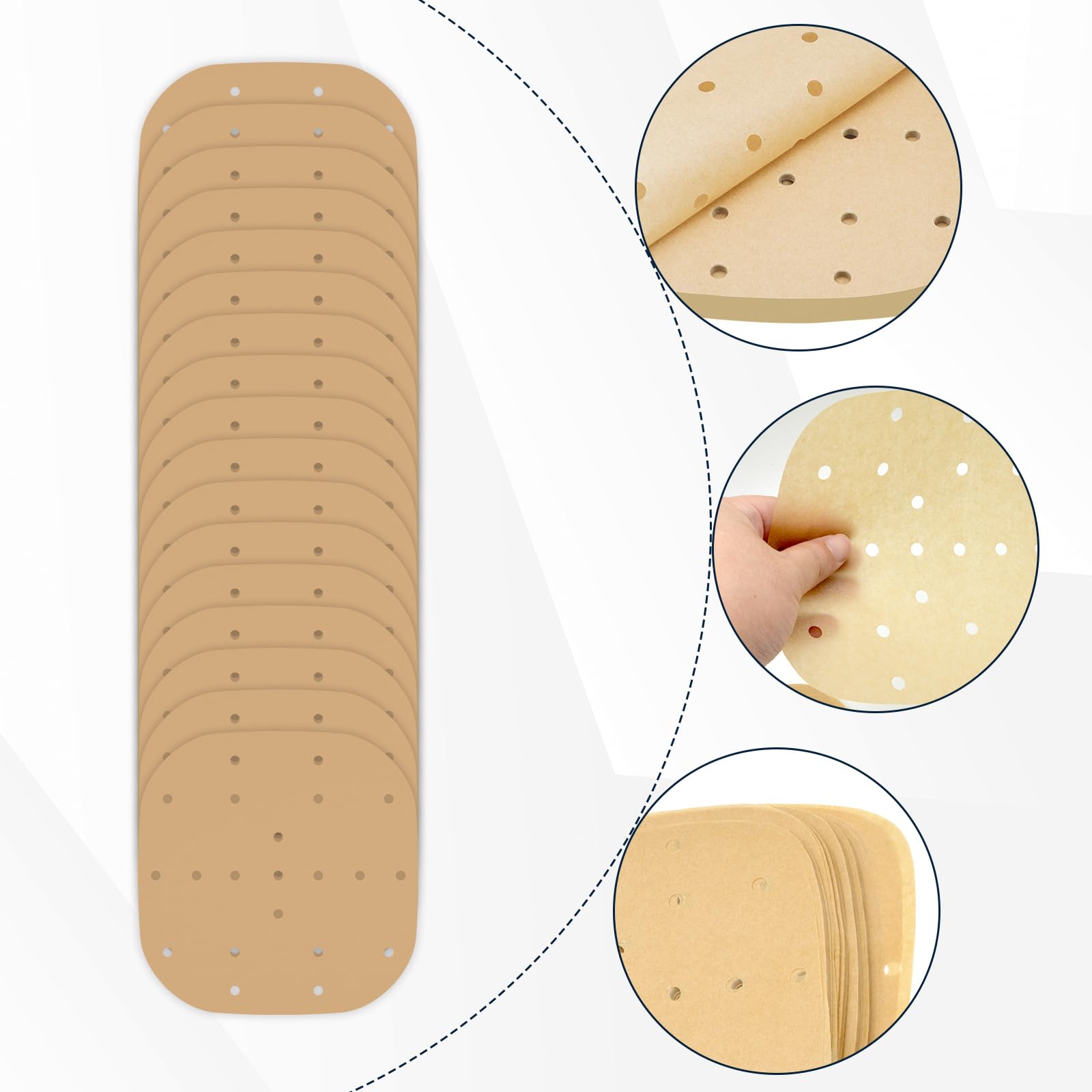 400 Stück 16,3 cm quadratische Luftfritteusen-Pergamentpapier-Einlagen, ungebleichte Luftfritteusenblätter mit Löchern, perforierte Dämpfeinlagen für 2–5 QT Korb, Luftfritteuse, Mikrowelle