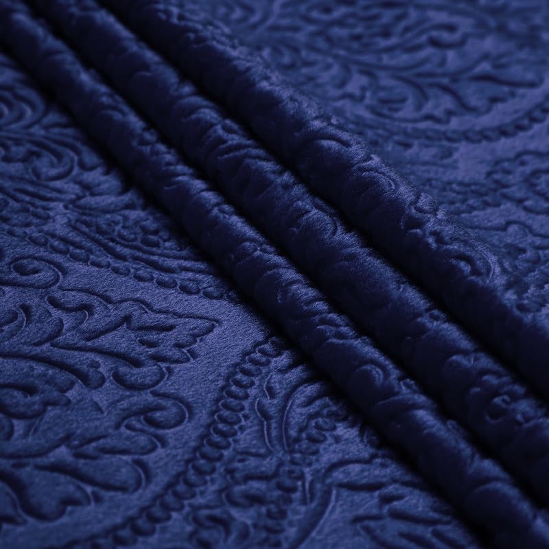 Image of Encasa XO Embossed Velvet Fabric Material by Meter Navy Blue | Sofa Cloth Material | Unstitched Fabric for Making Cushion Cover, Sofa Cover | 175 GSM | 3 Meters, 300x150 cm