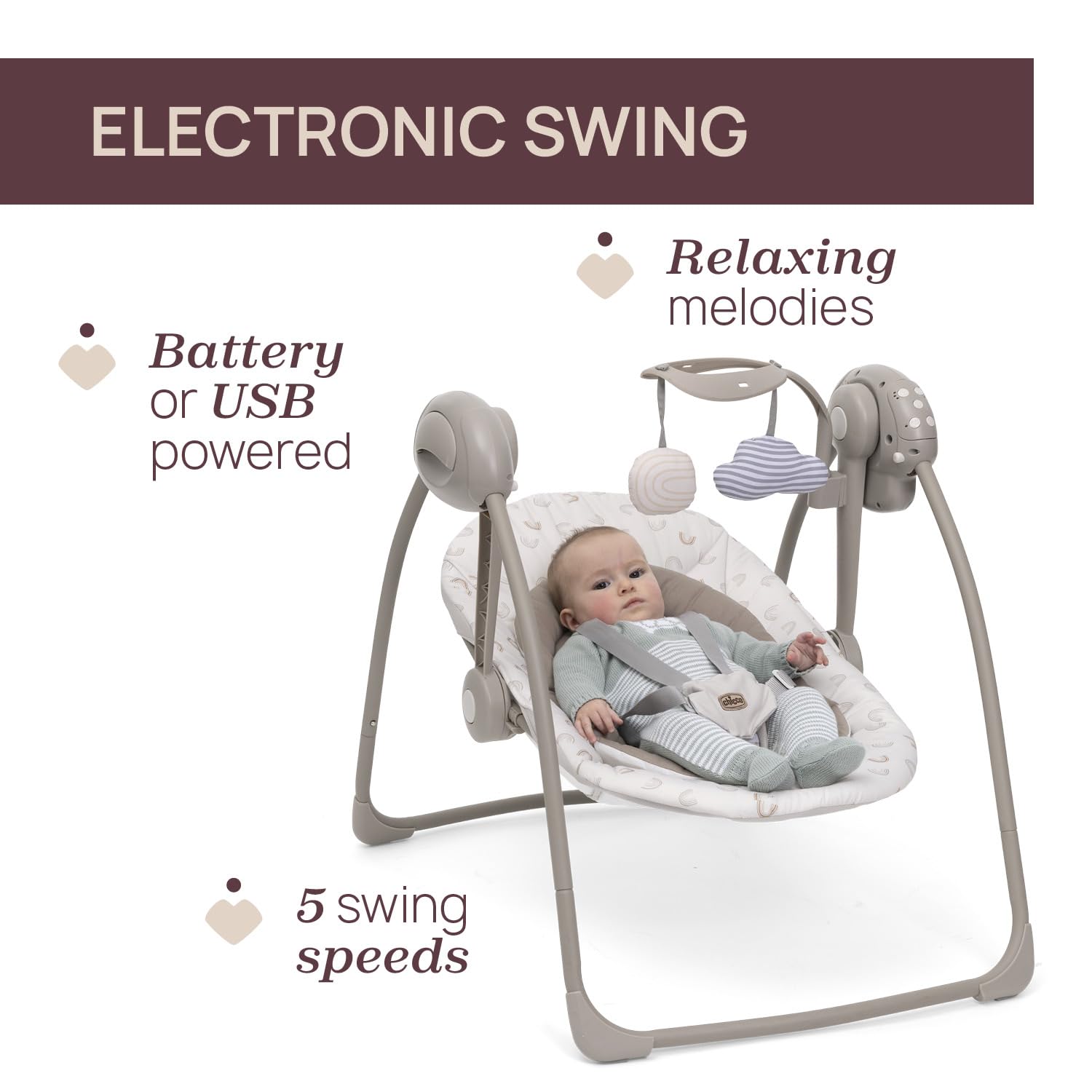 Chicco Swing&Play Columpio Eléctrico para Recién Nacidos 0 Meses+, 5 Velocidades de Balanceo, Melodías Relajantes, Plegable, Compacto y Ahorra Espacio, Respaldo con 2 Posiciones, 0 Meses — view 4