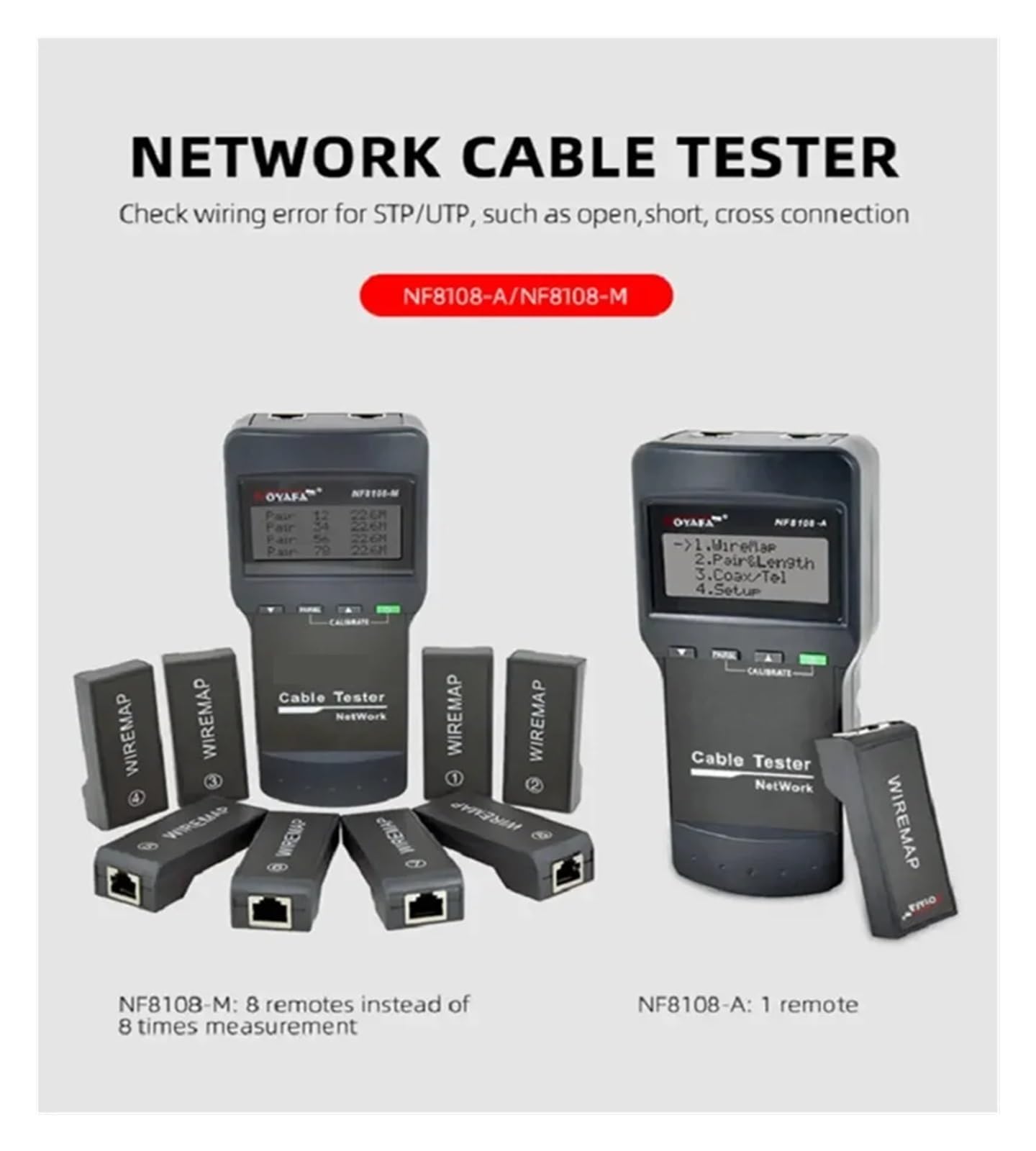 NF-8108M Cat.5E/6E UTP STP Comprobador de cables de red: Verifica errores de cableado (5E/6E) Durabilidad, Eficiencia