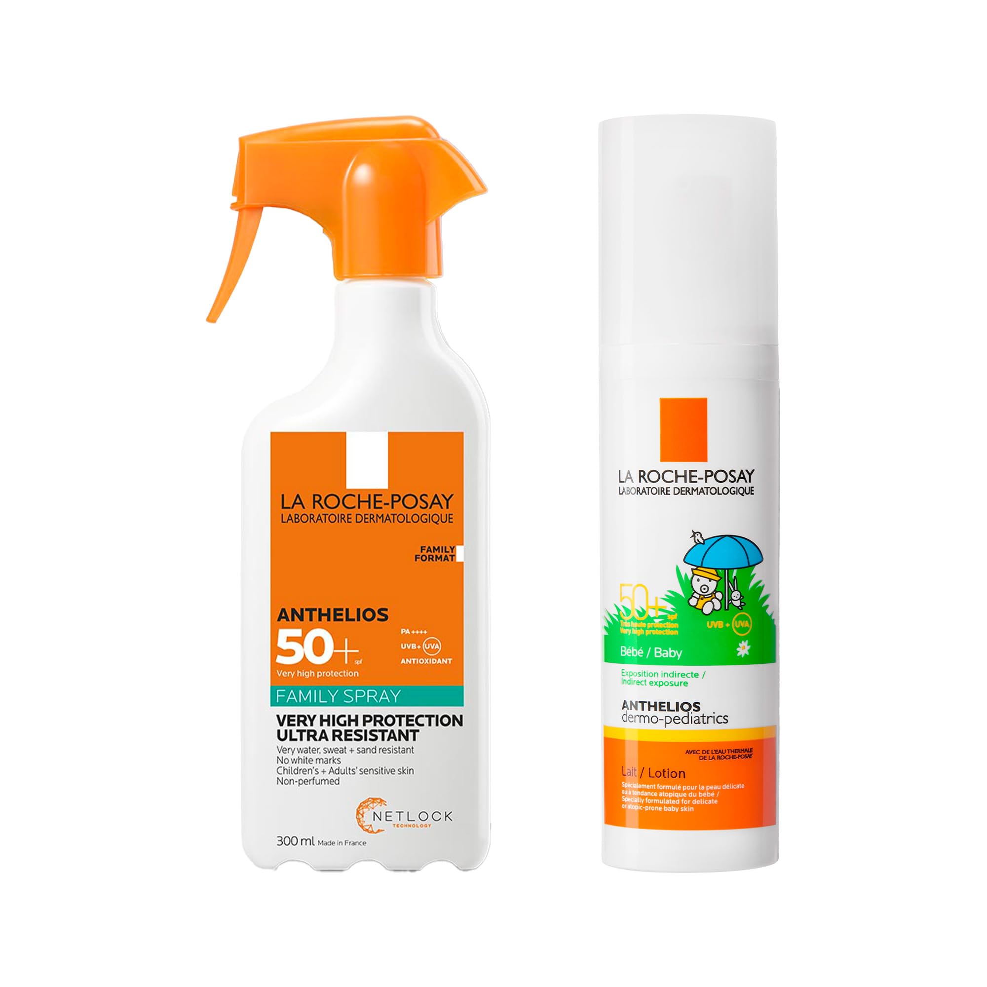 La Roche-Posay Anthelios Spray Famiglia SPF50+ 300 ml + Anthelios Dopolatte Bebè 50 ml | Protezione Solare Corpo e Cura Dopo Sole per Pelle Sensibile, Resistente ad Acqua