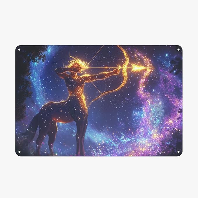 Dreamy Starry Sky and Sagittarius Metal tin sign,Classic Zodiac-themed bedroom,living room Wall Art Aluminum Plaques,Easy-to-hang tinplate 8x12 inches,Gift to relatives and friends