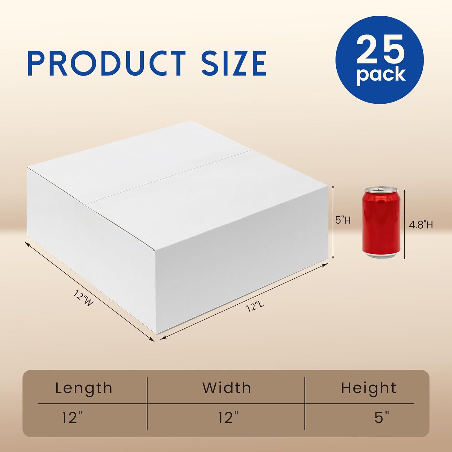 Mefleet 12x12x5" Shipping Boxes 25 Pack - Corrugated Cardboard Square Mailing Box Packaging for Small Business - White Mailer Packing Supplies