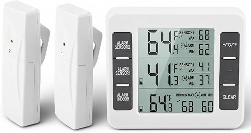 Therometer-Refrigerator Thermometer Digital Freezer Thermometer with 2PCS Sensor