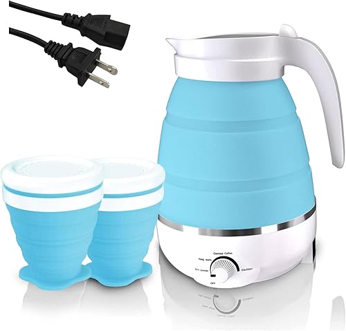 Hervidor eléctrico plegable con 2 tazas, hervidores eléctricos de silicona para agua hirviendo, hervidor portátil para viajes, hervidor de té