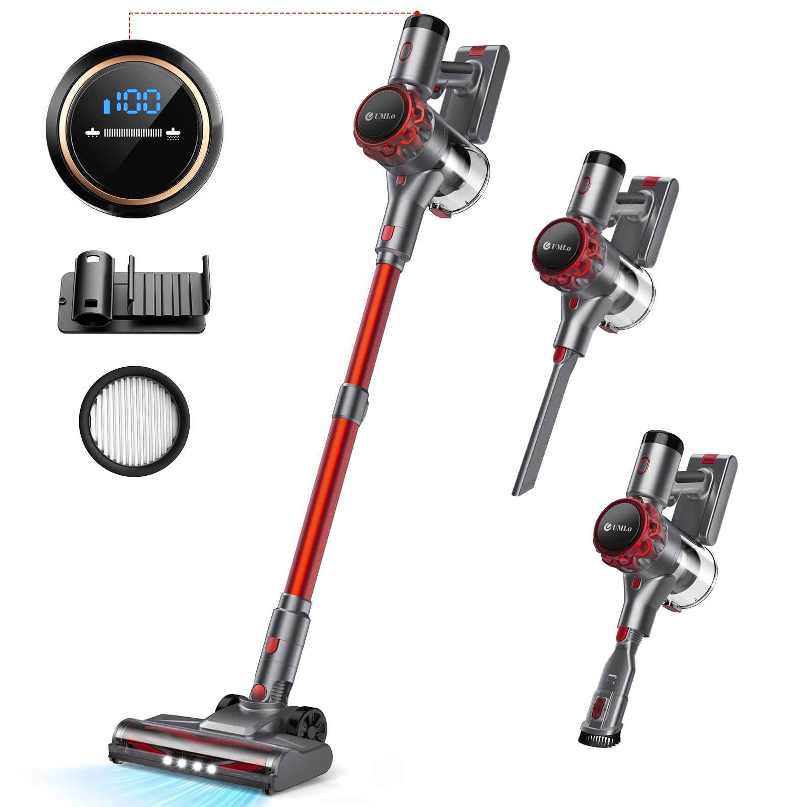 UMLo Cordless Vacuum Cleaner, 300W 30Kpa Powerful Stick Vacuum with LED