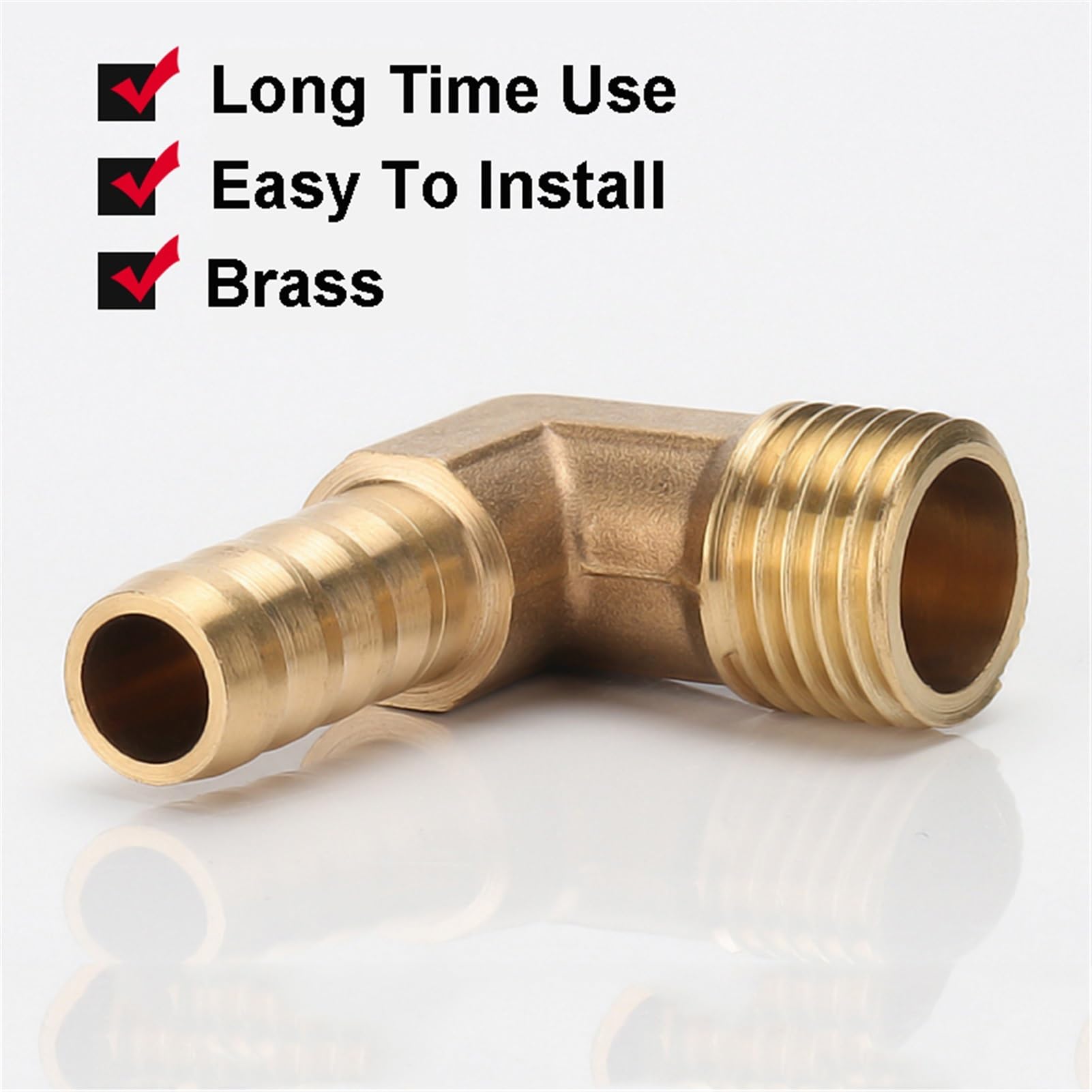 Qinlu-Brass Connector Hose Fitting 6 8 10 12 16mm To 1/4 1/8 1/2 3/8 Male Thread Coupling For Hose Brass Barb Fitting Elbow Connector Joint Adapter, corrosion resistance(6mm Barb,3/8