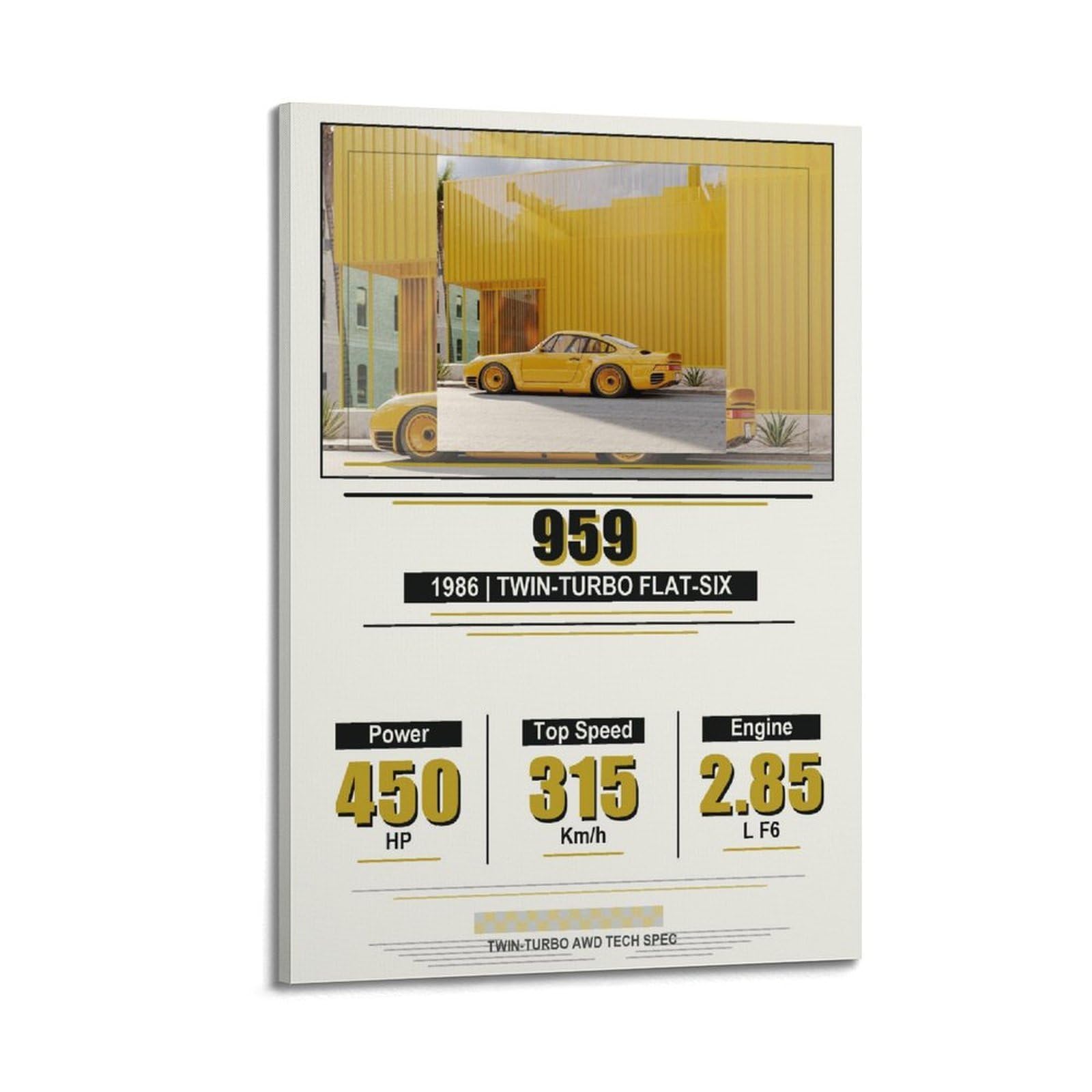 OKAHYS German Supercar Poster 959 Classic Technical Racing Turbo Modern Decorative Canvas Prints - Ideal Wall Art for Family, Man Cave, Game Room, Boys & Girls Bedroom 20x30inch(50x75cm)
