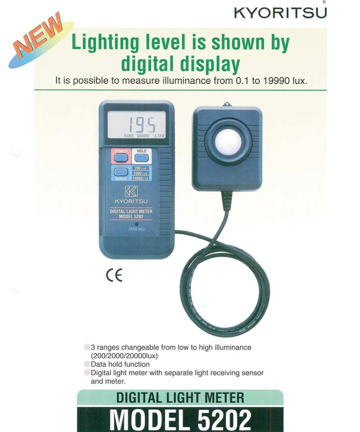 Japan Quality KYORITSU Lux Meter KEW 5202 Digital Illuminometer 0~20000lux LCD Pocket Light Meter Lux/FC Measure Tester Sensor Photometer Luxmeter Digital Light Meter