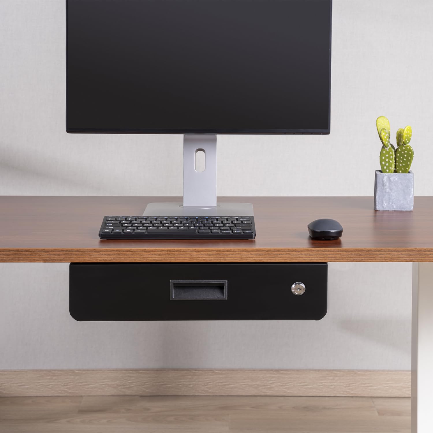 Maclean MC-461 Ergonomische Untertischschublade mit Schlüssel | Abschließbar | 5 kg Tragkraft | 45×31,2 cm | Hängeschublade Schwarz | Unter Schreibtisch montierbar
