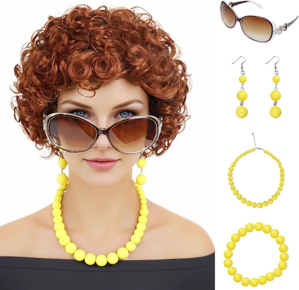 Amazon.com: FANNICA Mrs. Roper Wig with Necklace and Earrings and ...
