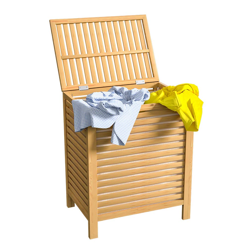 CASARIA® Cesto para Ropa Sucia de Bambú 70L con Tapa Canasto para Colada con Bolsa Extraíble Organizador de Lavandería y Baño Armario Rectangular Almacenamiento Mantas Cojines 62x51x36cm Natural