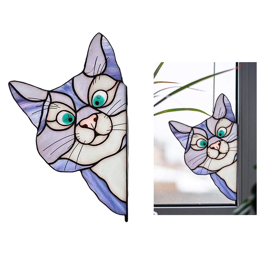 Peeking Cat Stained Glass Suncatcher Lover Gift Stained Glass Window Hanging-image-34
