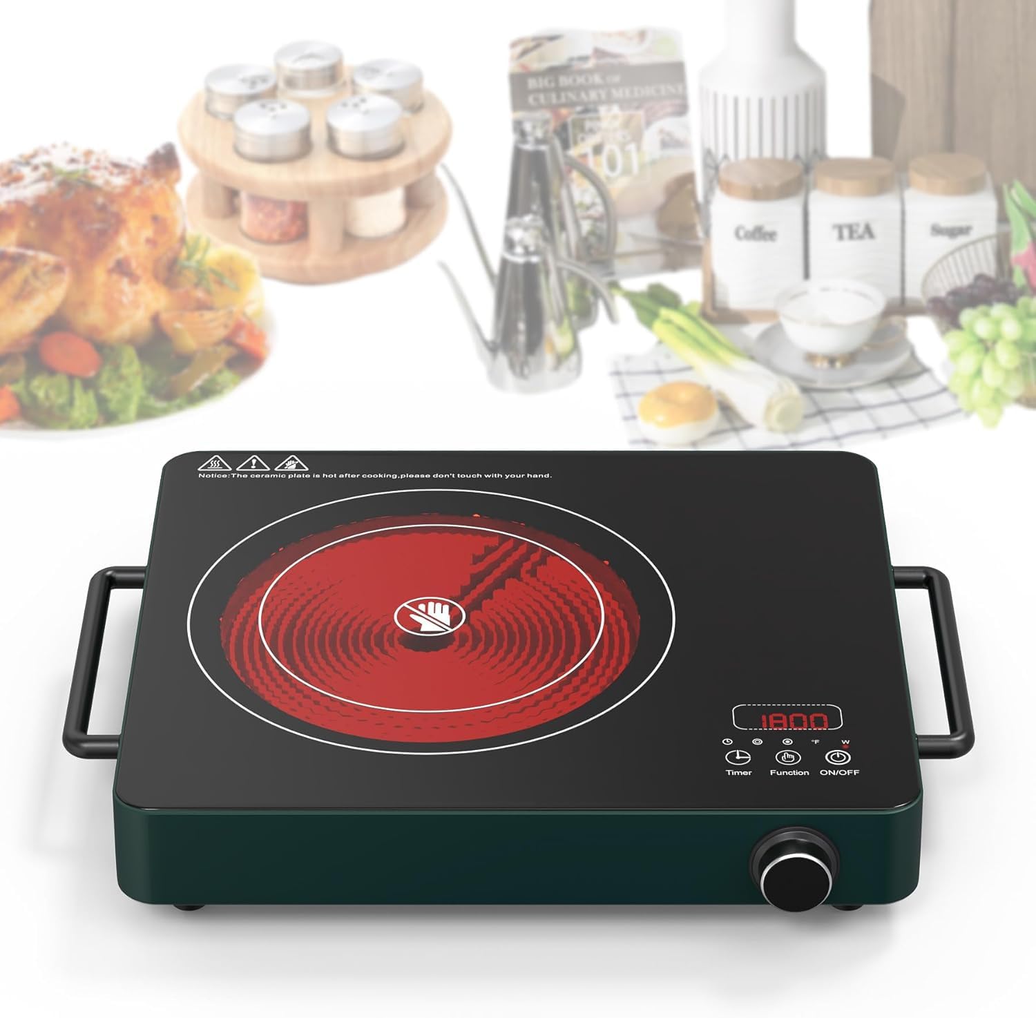 VBGK Electric Cooktop, 1800W Single Burner Induction Cooktop with 9 Power Lev...