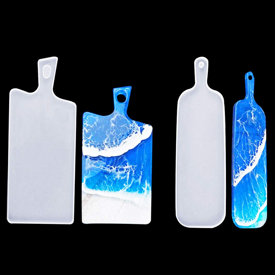 Rolin Roly 2Pcs Resin Tray Molds with Handles - Large Resin Epoxy Silicone Casting Decorative Moulds DIY Serving Board Moulds Making Dish Plate (Wide + Narrow)