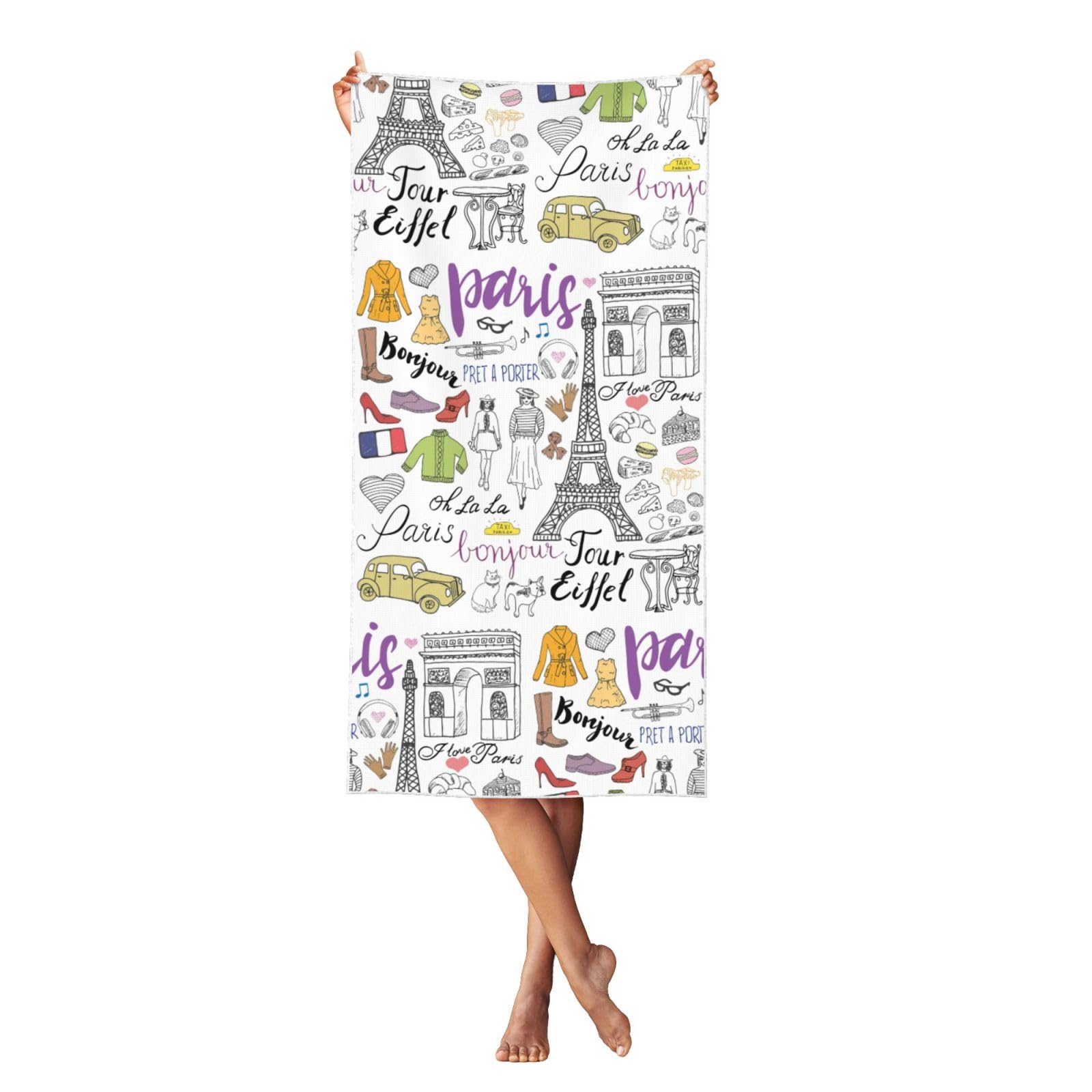 Yyoretp Peach Skin Velvet Quick Dry Lightweight French Paris Tour Eiffel Tower Print Beach Towel for Yoga,Beach,Gym,Bath,Pool