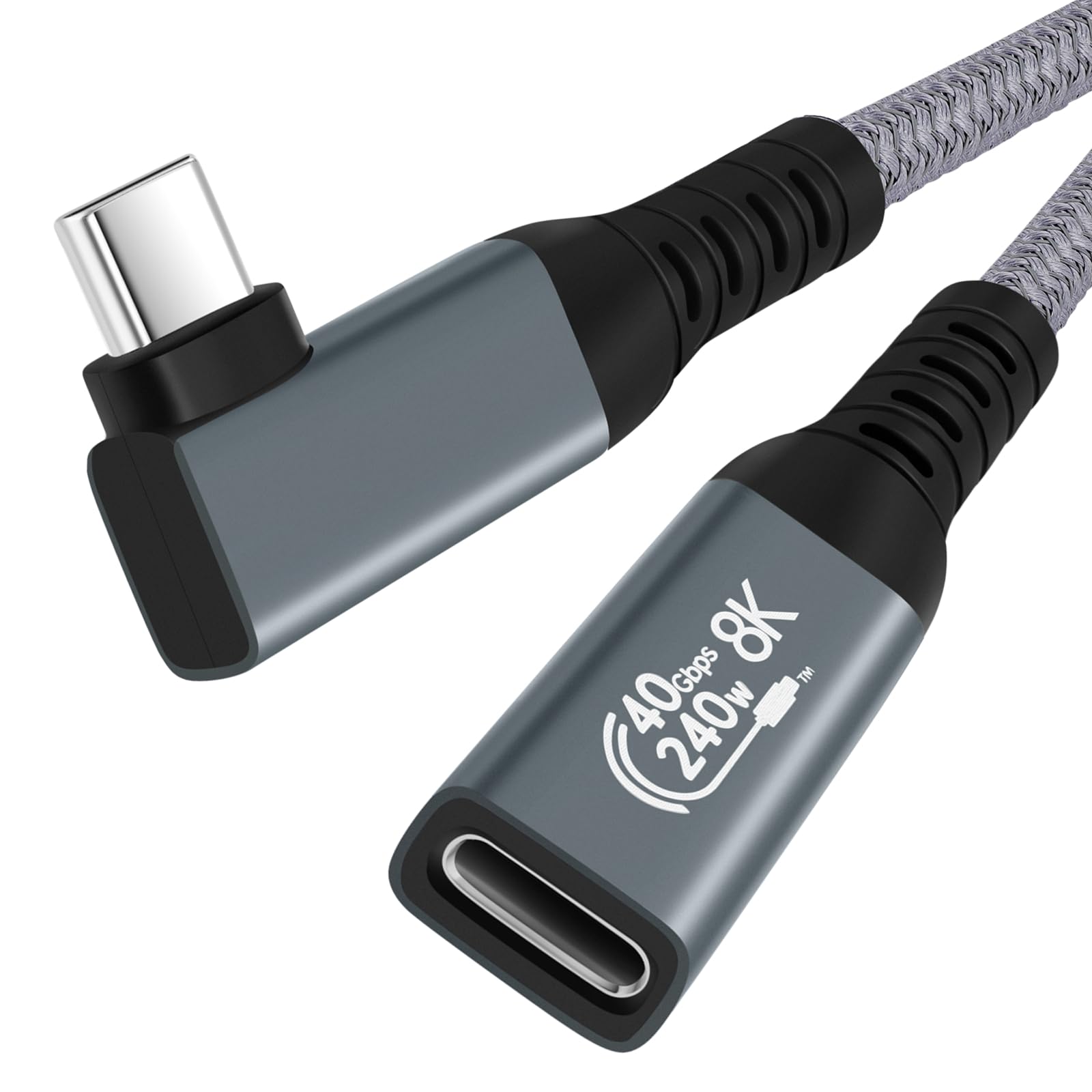 IYUANEPRO USB4 Extension Cable with High Speed 40Gbps Data, Right Angle USB 4 Male to Female Cable 90 Degree, Thunderbolt 4/3 Short Extender Cord 240W