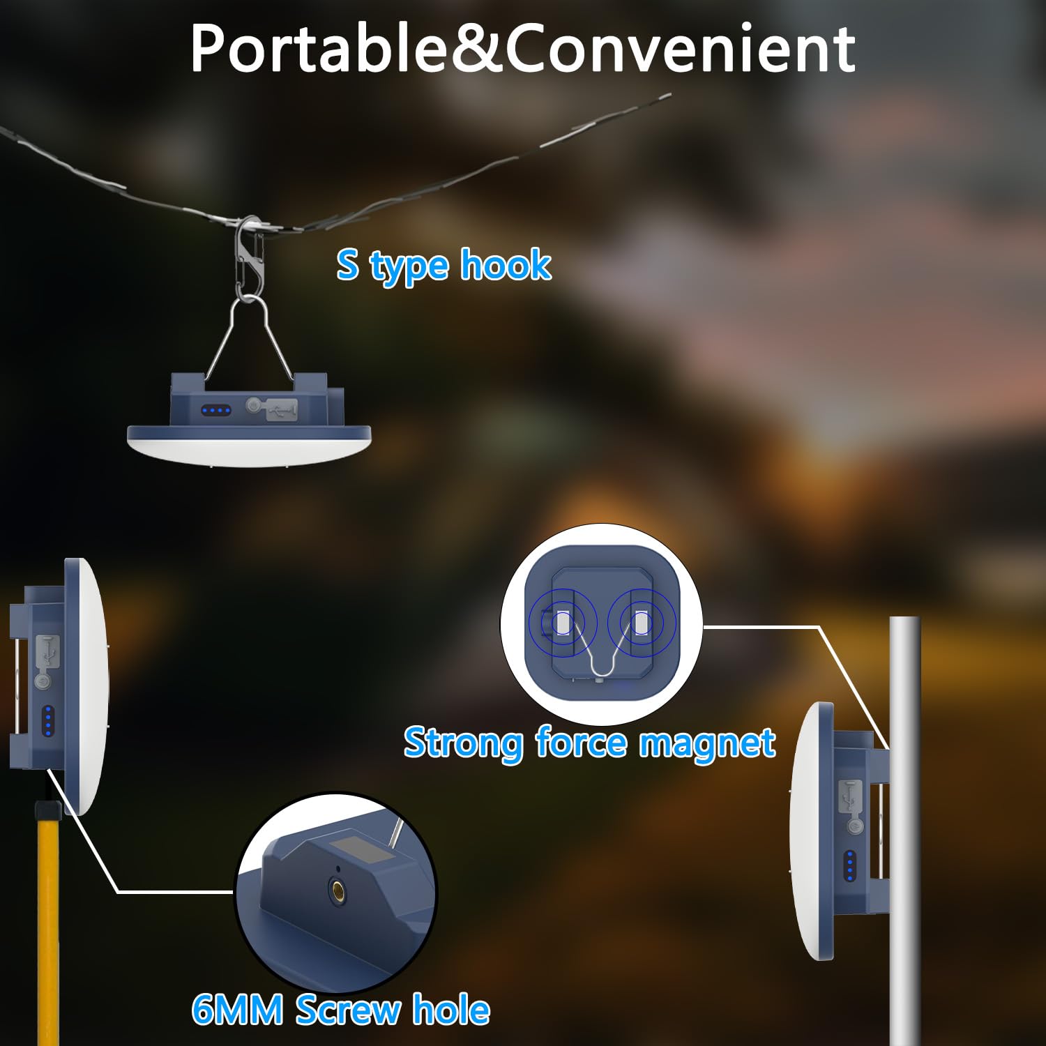 Lampada da campeggio ricaricabile da 15,2 cm, TeiNewBy 4000 lm, 16500 mAh, fino a 10-60 ore di corsa, 5 modalità di illuminazione, lanterna da campeggio a LED portatile, base magnetica per uragani