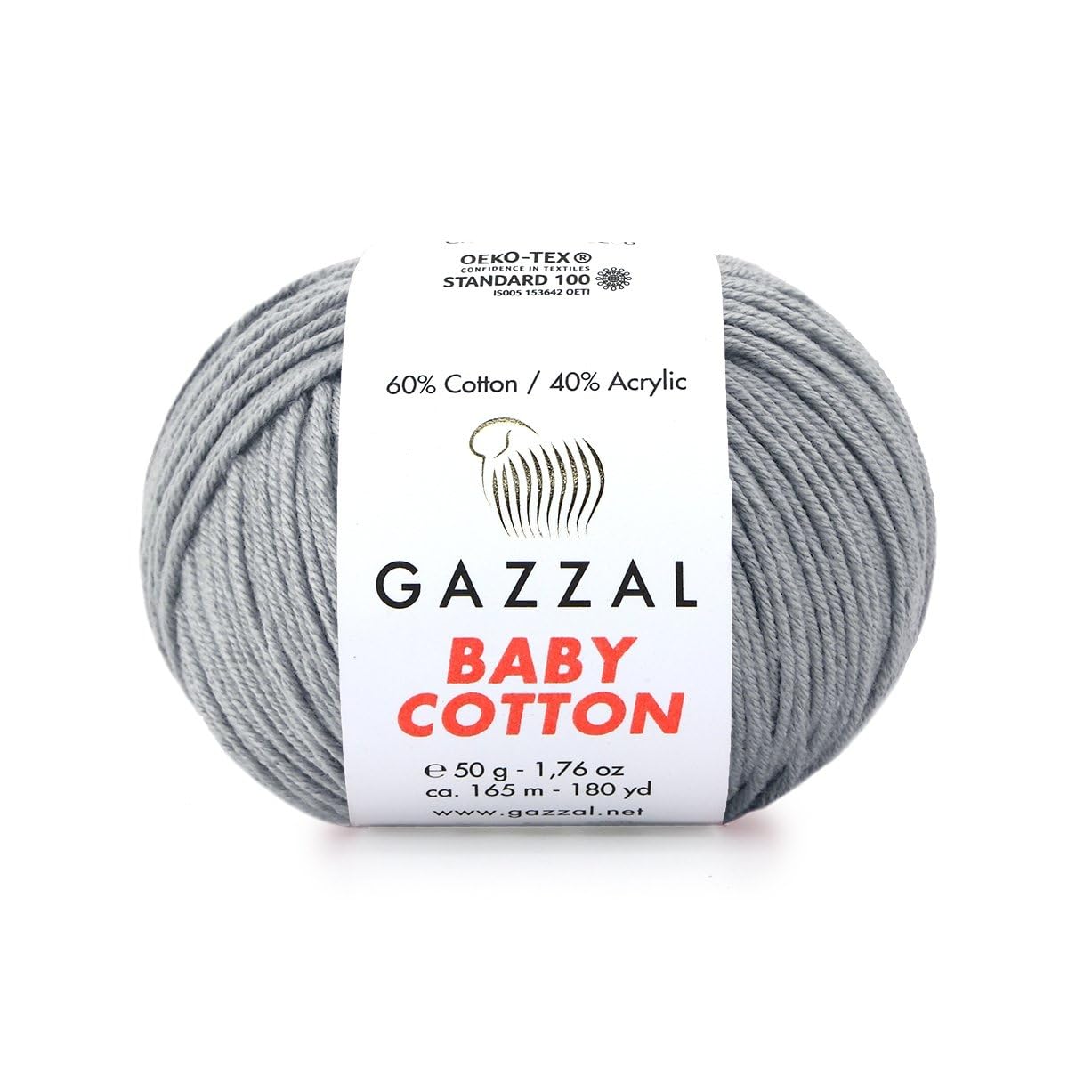 Gazzal Baby Cotton Yarn, 165m, 50g, Soft Amigurumi Doll Animal, Crochet Knitting Thread (30 Grey) — image 1