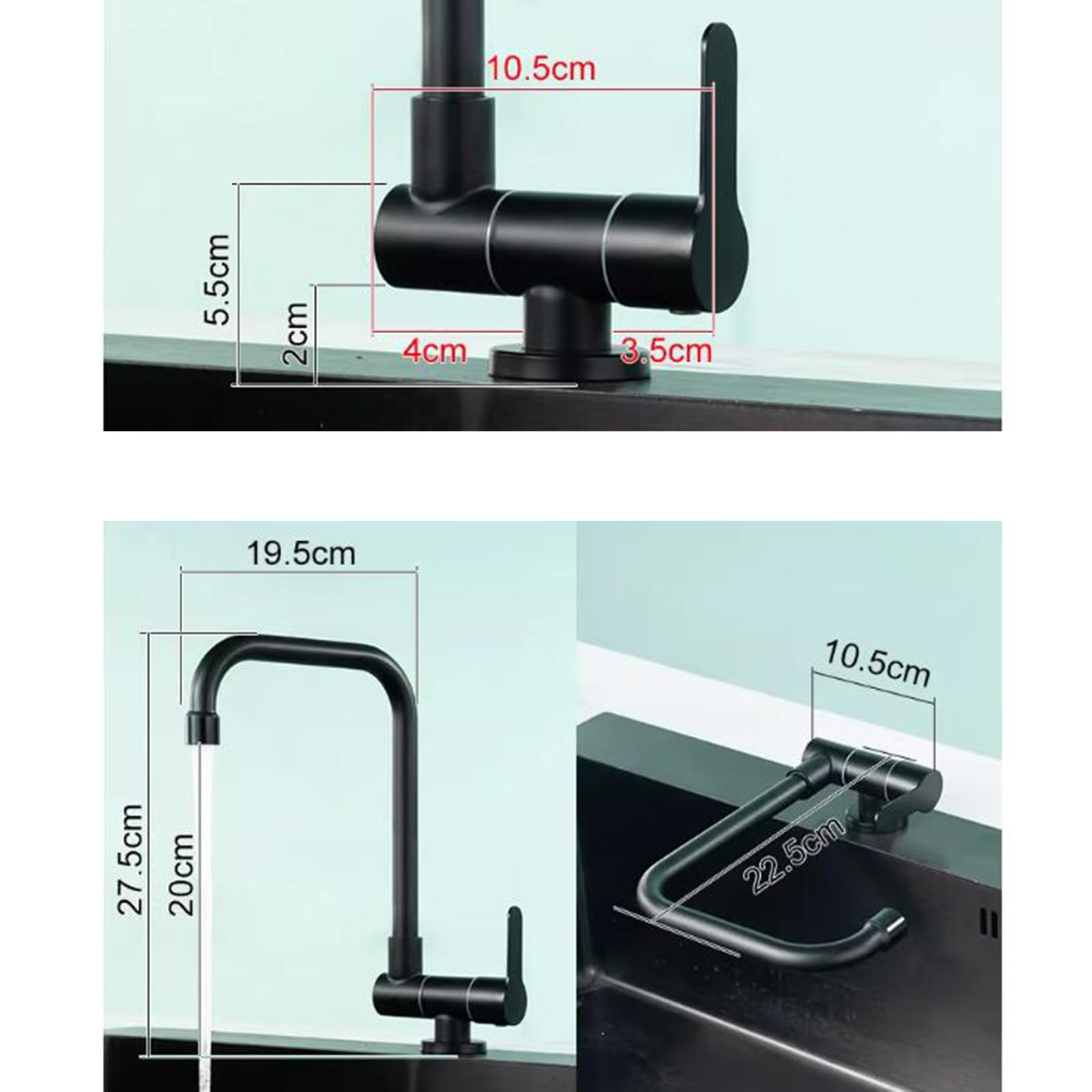 Grifo Cocina Abatible bajo Ventana Solo Agua Fría Negro Grifo Fregadero Cocina Plegable Giratorio de 360° Acero Inoxidable-Negro
