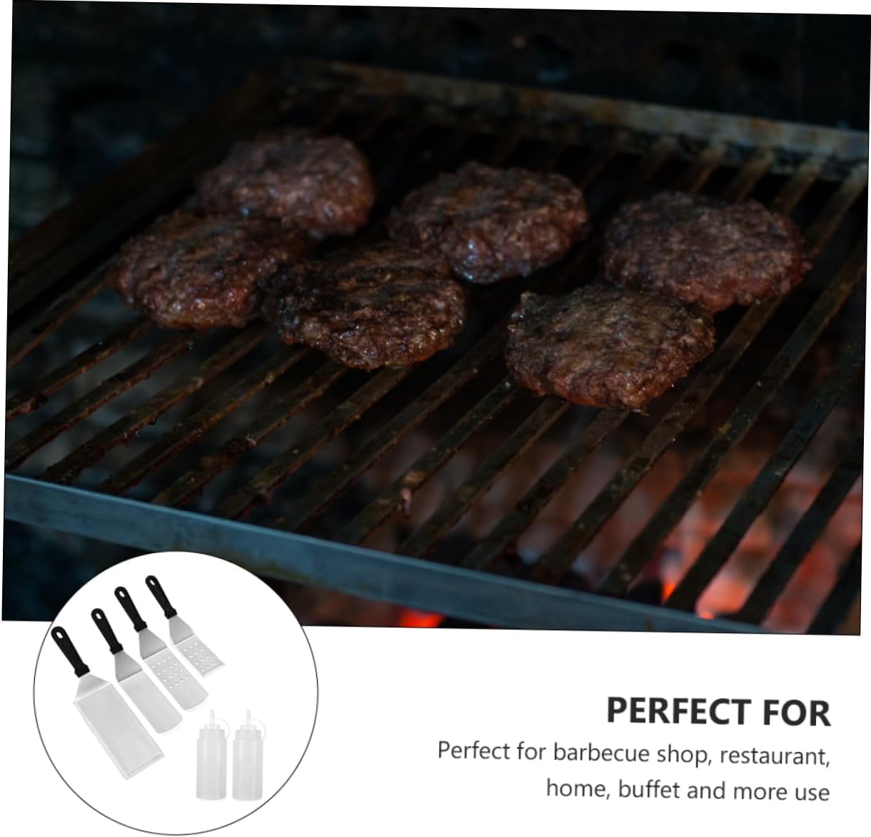 Mikinona 6pcs Bbq Spatula Set Stainless Steel Pizza Shovel Pancake Turner with Non-slip Handle High-temperature Resistant Cooking Tool for Grilling and Baking