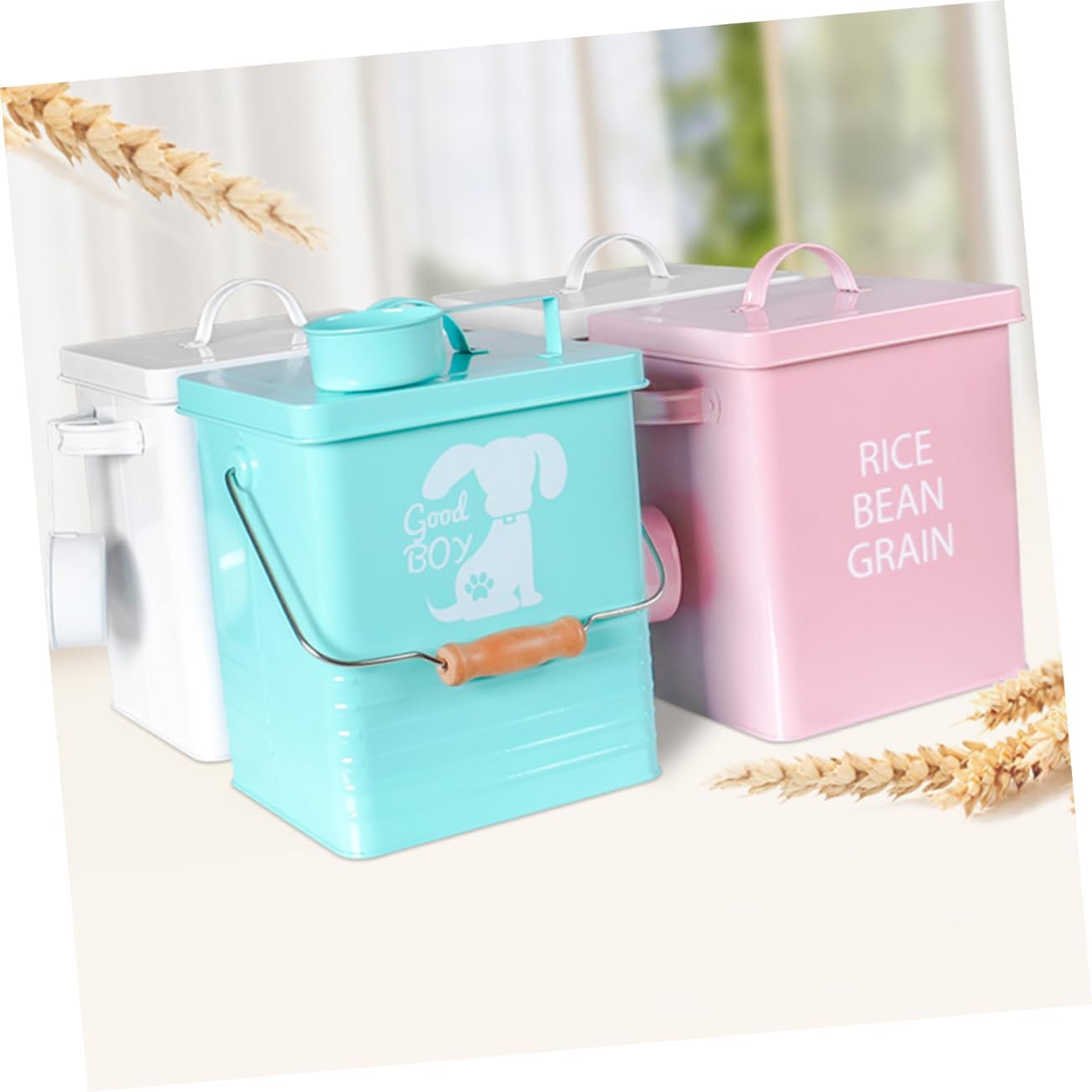 Pet Food Storage Barrel Sealed Metal Container with Lids for Dog Food Airtight Grain Storage Case