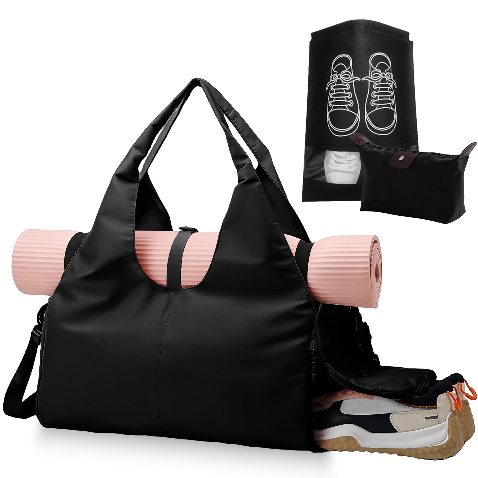 Borsa da Yoga Grande da 30L Nera: Borsa Portabile Impermeabile da Yoga, Borsa Sportiva da Donna, Borsa da Viaggio Sportiva con Scomparto per Scarpe e Organizer per Trucco, Borsa Sportiva per