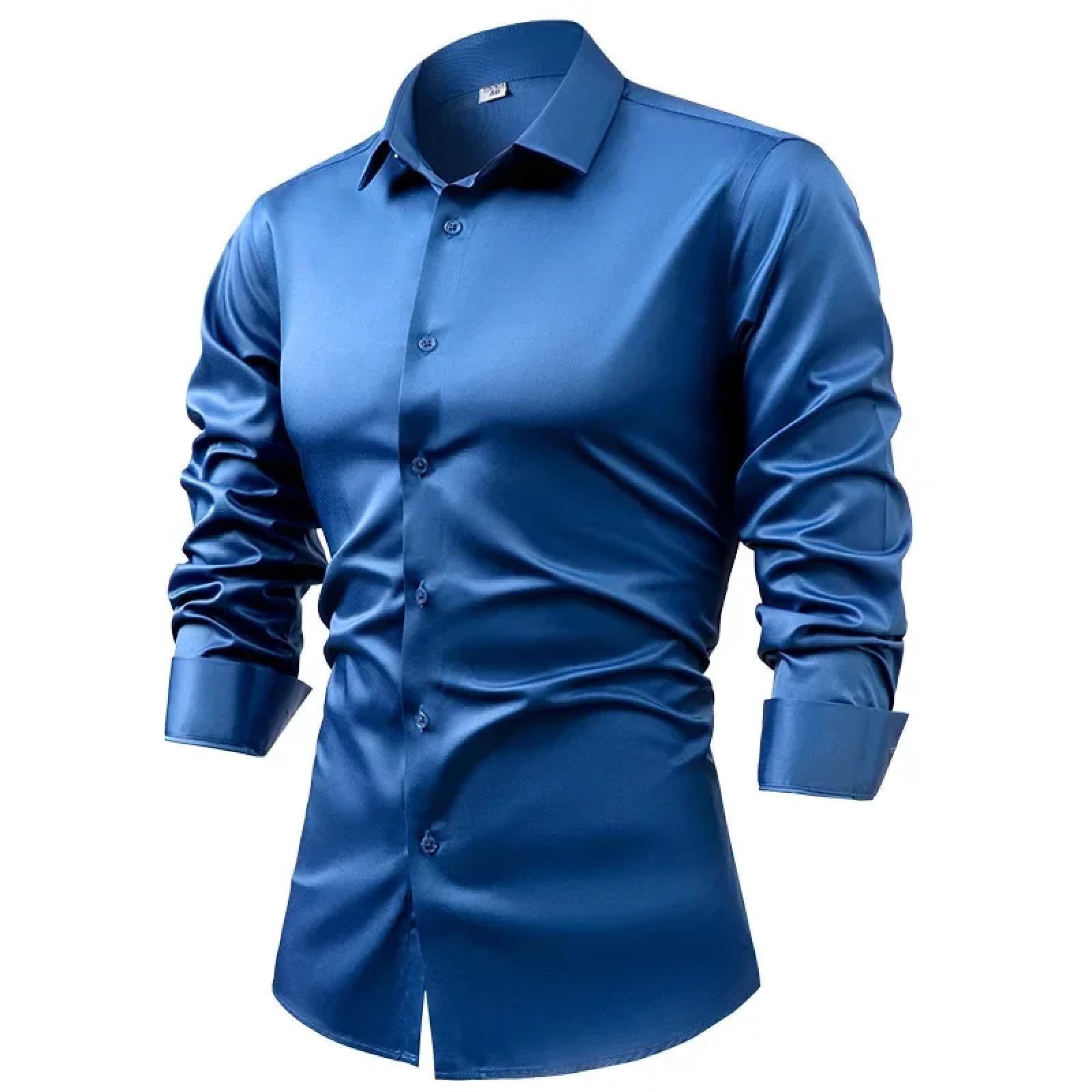 T Shirts Hemd Satin Plus Size Langarmhemd Business Herren Freizeithemd