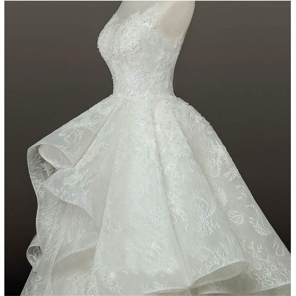 Femmes Fleurs Dentelle Appliques Volants Balayage Robe de Mariée Robe de Mariée Dos Nu Robe de Mariée Dentelle Robe de Mariée, Ivoire, XXL