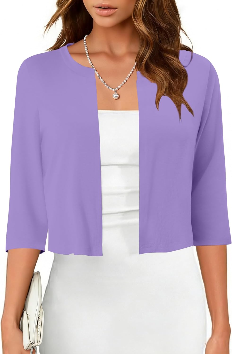 CRAZY GRID Women's Summer Lightweight Cardigan 3/4 Sleeve Shrugs Knit Bolero Open Front Cropped Cardigan for Women S-XXL - Image 2