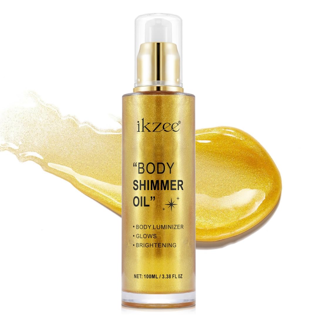 NIKITA.VIVI - Gold Body Shimmer Oil 100ml | Body Shimmer Lotion Glow Oil | Body Luminizer Oil Glow Lotion For Brightening Body | Long Lasting Shimmering Body Oil | For Body & Face | #02 Gold