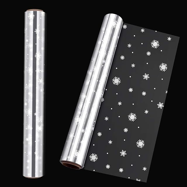 STOBOK Christmas Cellophane Wrap Roll | Snowflake Pattern Paper Wrapper 40cm x30m,Crystal Long Film Gift Wrappings Packing Paper for Flowers Craft Basket,Xmas Decor