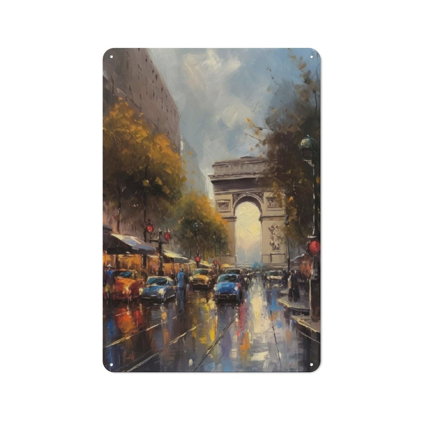 Junmoney Paris France Oil Painting Metal Plaque 30X20cm With For Garage Wall, Vintage Decor, For Vintage Wall Decor Fans, For Metal Sign Collectors