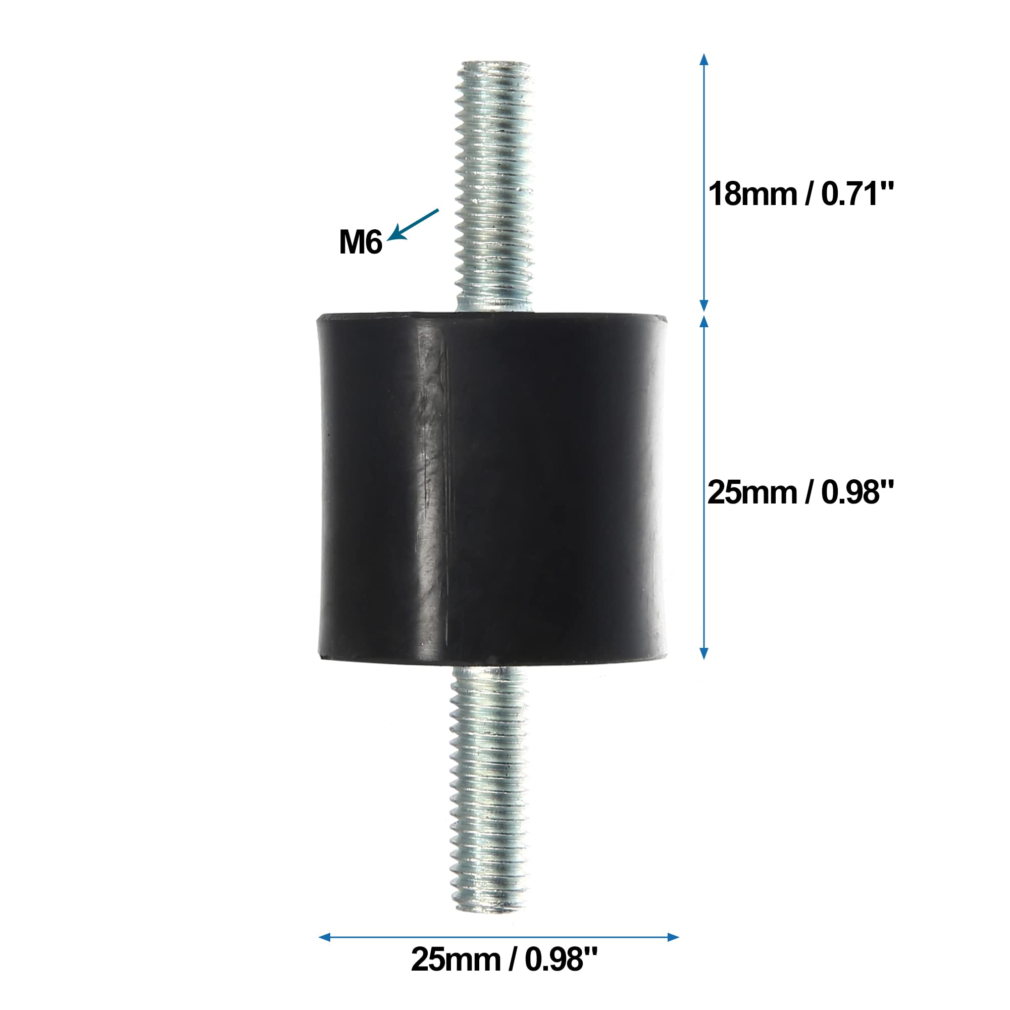 A ABSOPRO Support Anti Vibrations 4Pcs M6 25x25mm Pour Moteur Voiture | Noir, Métal, 25x25mm, Filetage M6 Longueur 18mm, Usage: Compresseurs Air, Pompes Eau