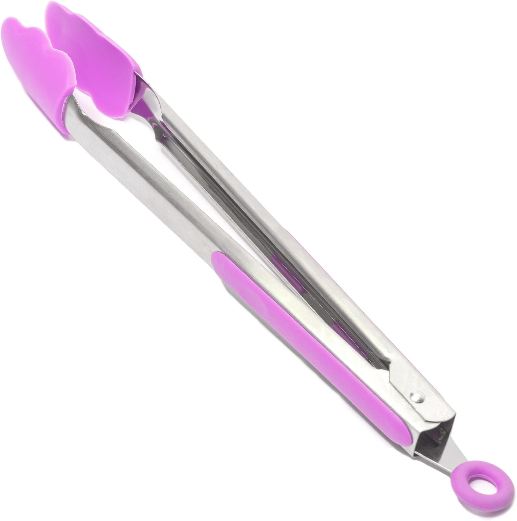 Silicone Kitchen Tongs 34cm / 13” Inch, Non-Slip & Easy Grip Stainless Steel Handle | Locking Clip - Heat Resistant | Handy Utensil for Cooking (Pink)