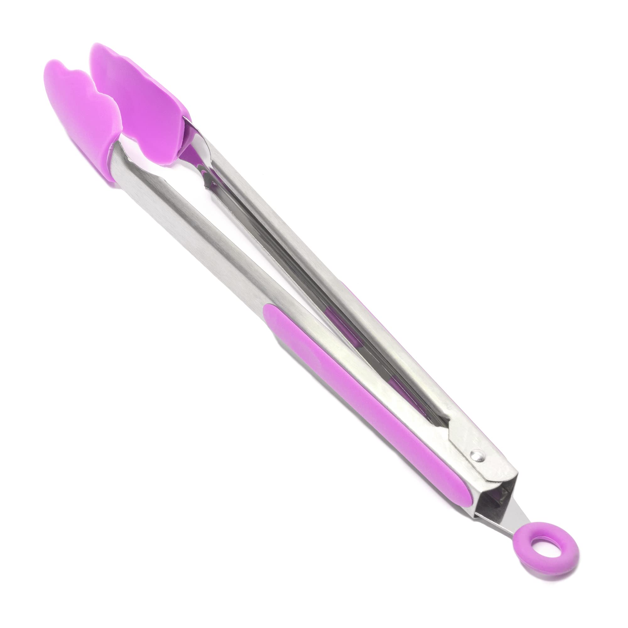 Silicone Kitchen Tongs 34cm / 13” Inch, Non-Slip & Easy Grip Stainless Steel Handle | Locking Clip - Heat Resistant | Handy Utensil for Cooking (Pink)