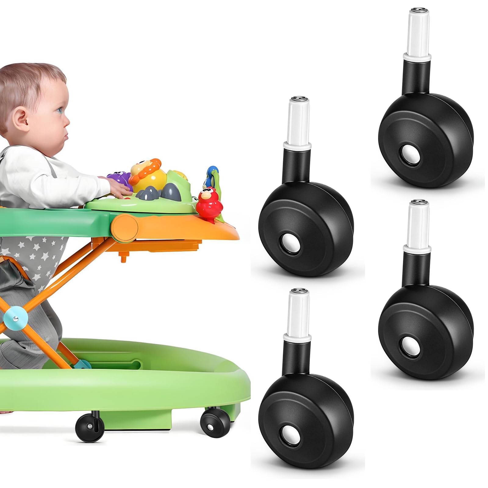 DOITOOL Replacement Baby Walker Wheels 4-Pack Removable Plastic Casters for Baby Walkers and Strollers Silent Wear-Resistant Universal Walker Accessories 2.95 Inch Diameter