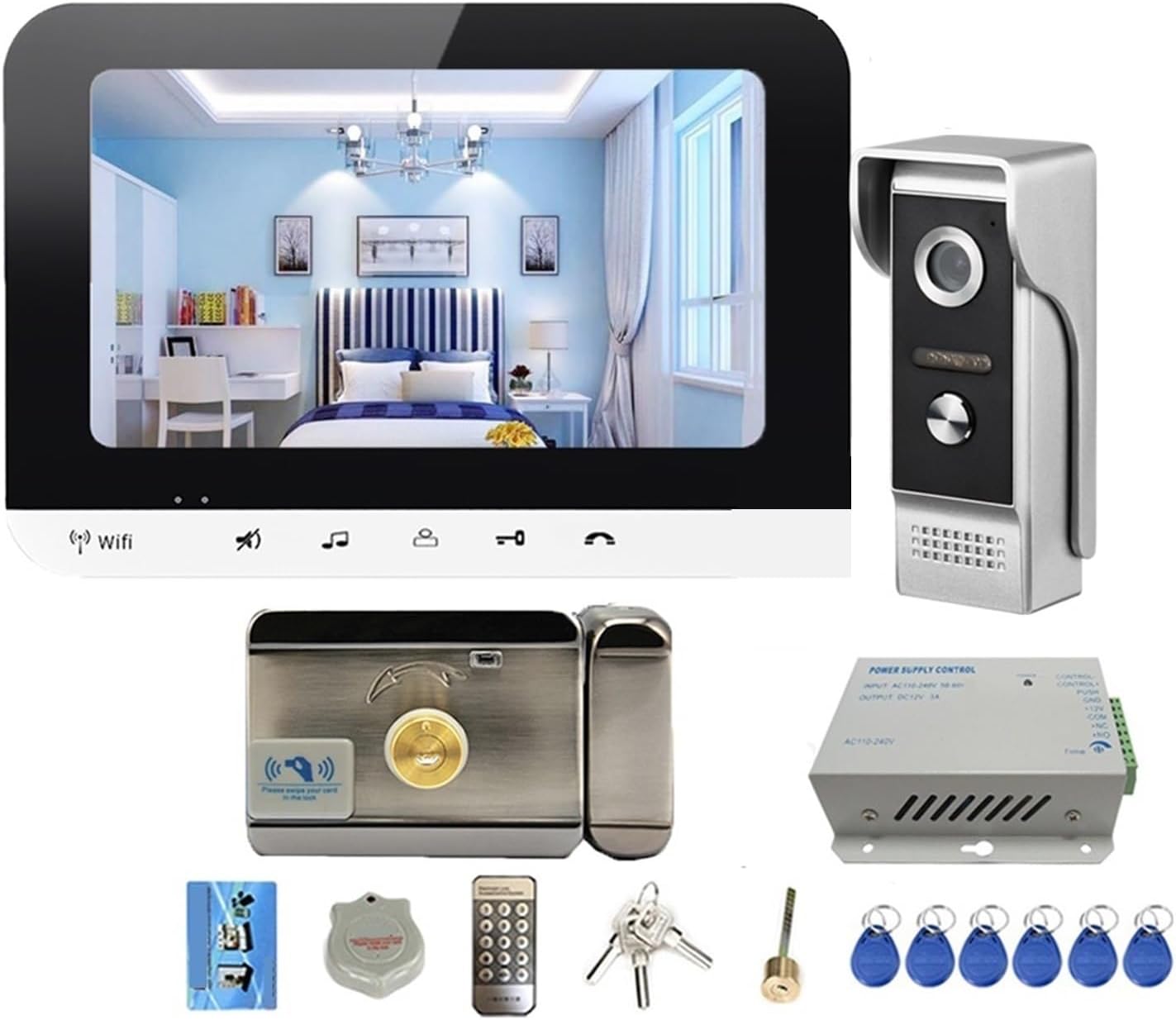 7 Inch Video Intercom with Electric Lock Video Door Phone for Home Security Motion Detection Doorbell (Set 1 Add 32G TF Card)