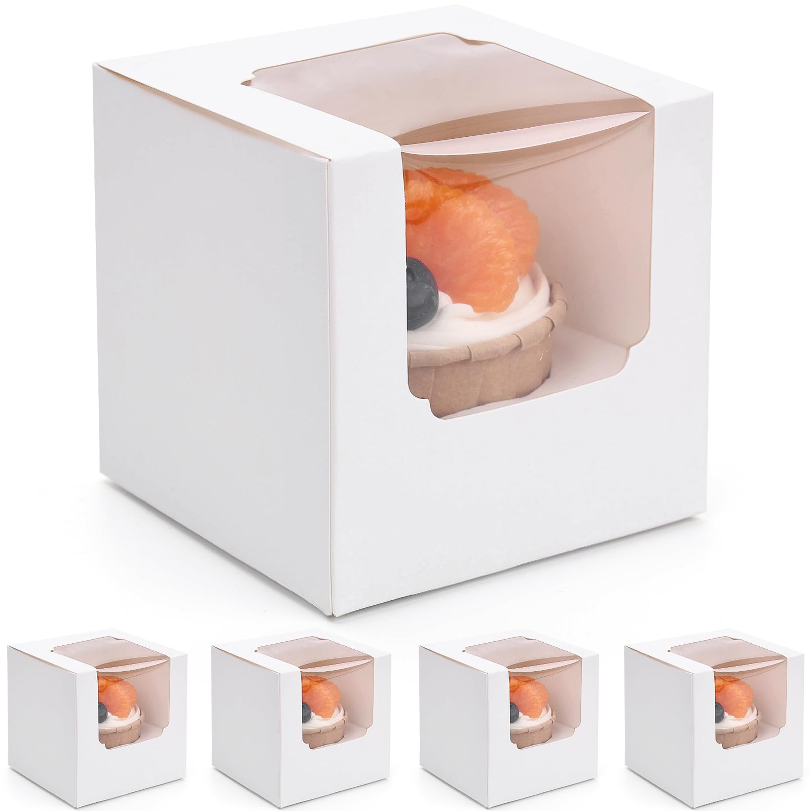 HAKACC 18PCS White Cupcake Boxes,9x9x9cm Individual Cupcake Containers Pre-Assembled Containers with Window and Inserts for Wedding Baby Shower Birthday Gifting