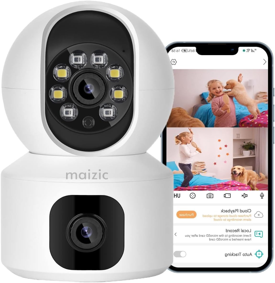 - Maizic Smarthome 5+5 MP CCTV Camera 360� Security WiFi Camera, Pan & Tilt, Color Night Vision 20M, Human Detection, Smart Motion Tracking, 2-Way Talk
