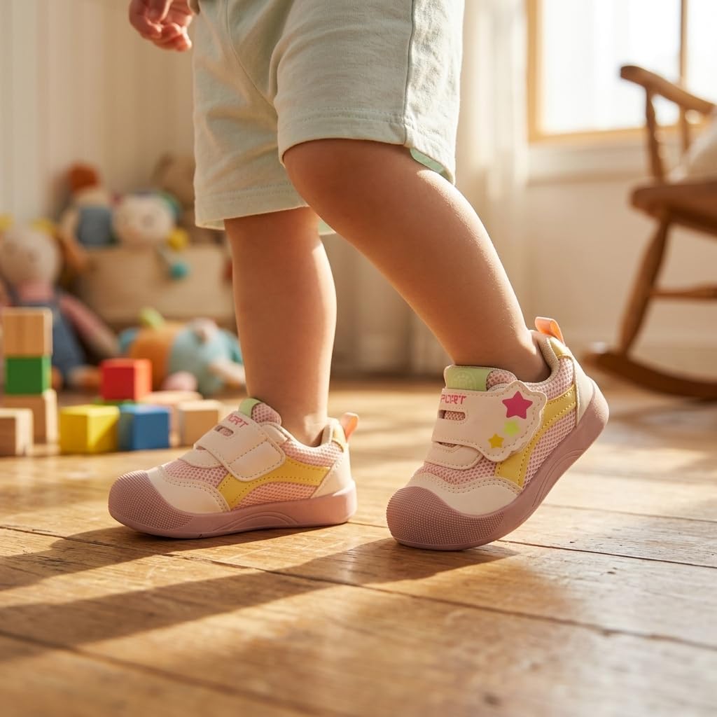 Baby First-Walking Shoes 1-4 Years Kid Shoes Trainers Toddler Infant Boys Girls Soft Sole Non Slip Cotton Canvas Mesh Breathable Lightweight TPR Material Slip-on Sneakers Outdoor