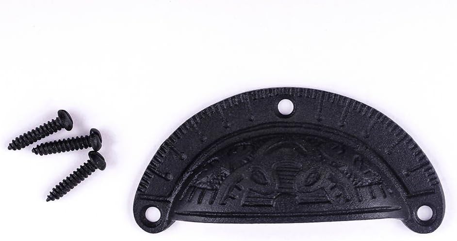 Renovators Supply Manufacturing Antique Black Cabinet Drawer Cup Bin Pull Cast Iron 3.7 W x 1.5 H Unique Decorative Kitchen Dresser Pull Handles Rust Resistant Bin Pulls with Hardware