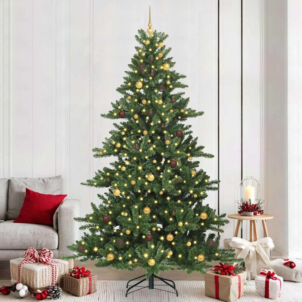 Künstlicher Weihnachtsbaum, grün, 240 cm | PVC und Stahl, 1230 Spitzen, 300 warmweiße LEDs, Metallbasis, nur innen